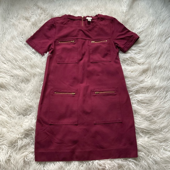 J. Crew Zipper Ponte Shift‎ Dress in Burgundy - Picture 2 of 9